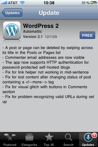 WordPress for iPhone 2.1