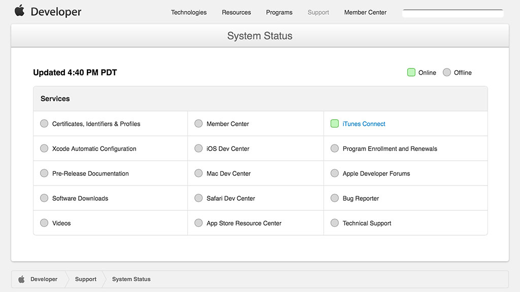 Apple-Developer-System-Status