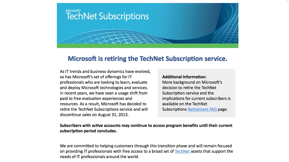 Microsoft is retiring TechNet Subscription service