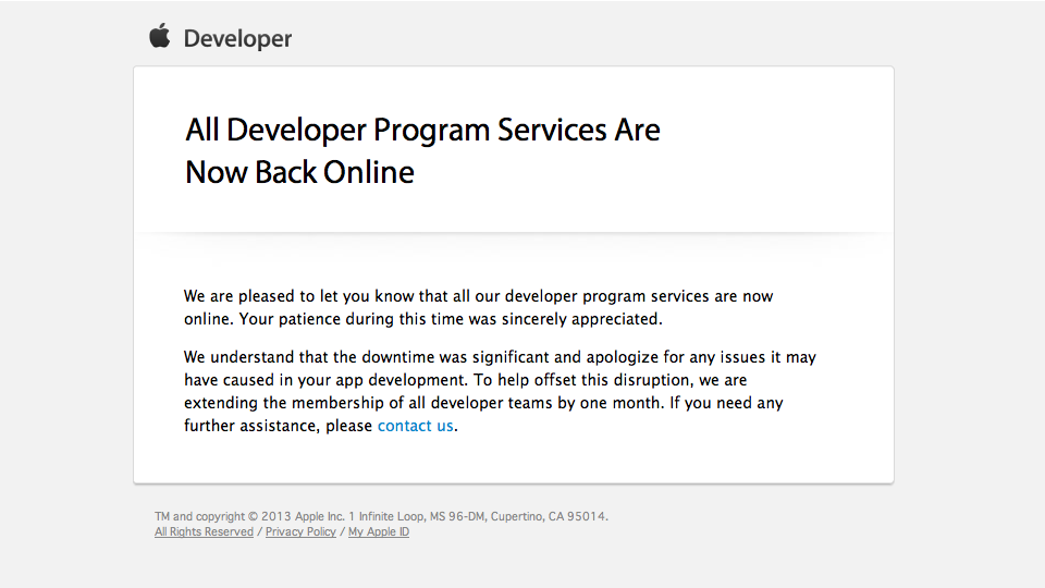 All Apple Developer Program Services Are Back Now Online