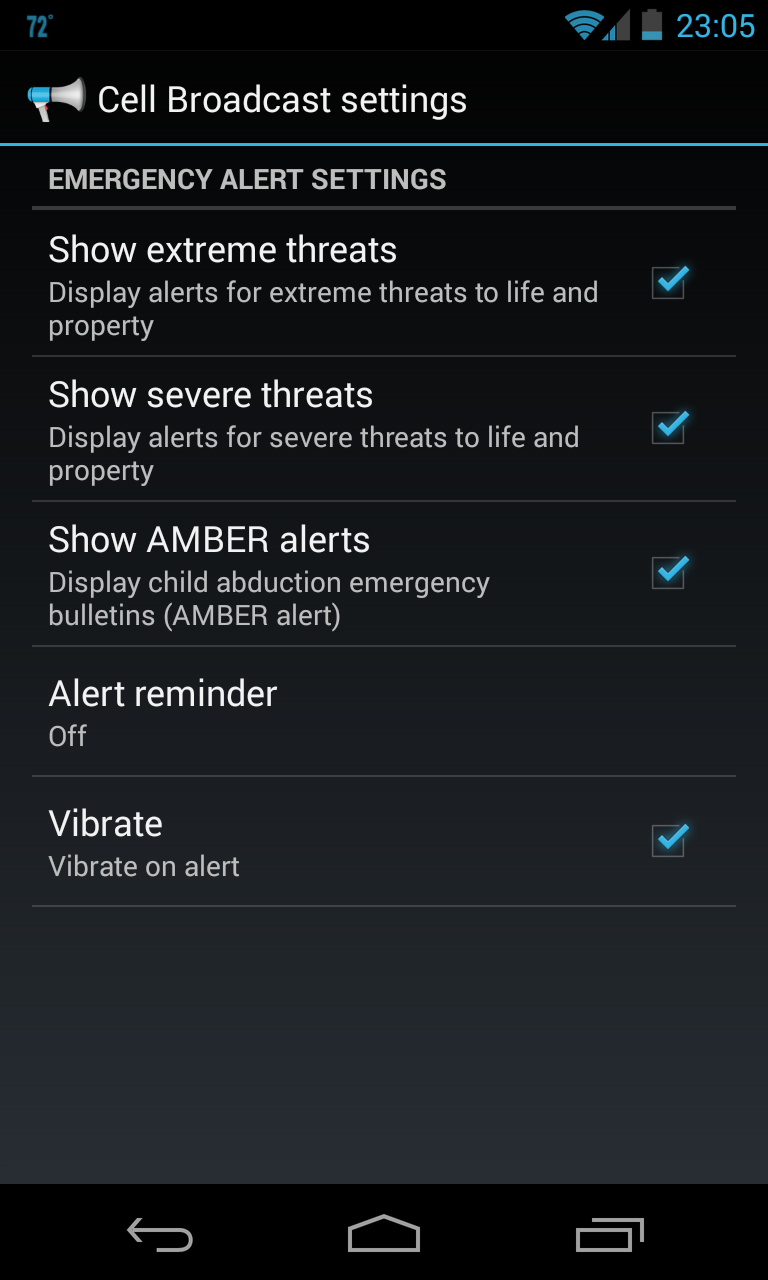 Android Cell Broadcast settings
