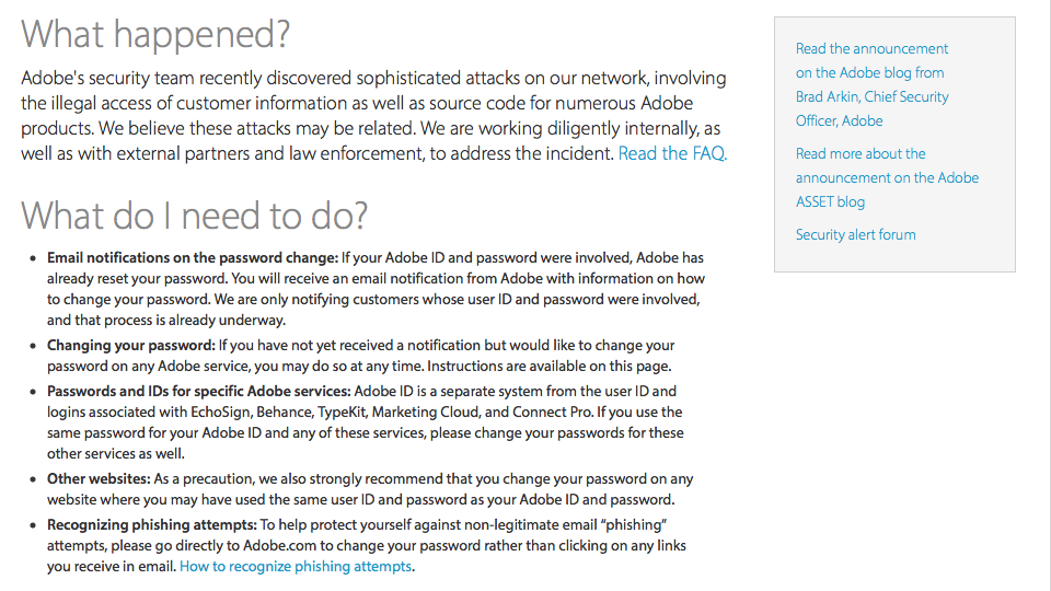 Adobe FAQ on Security Breah 20131003