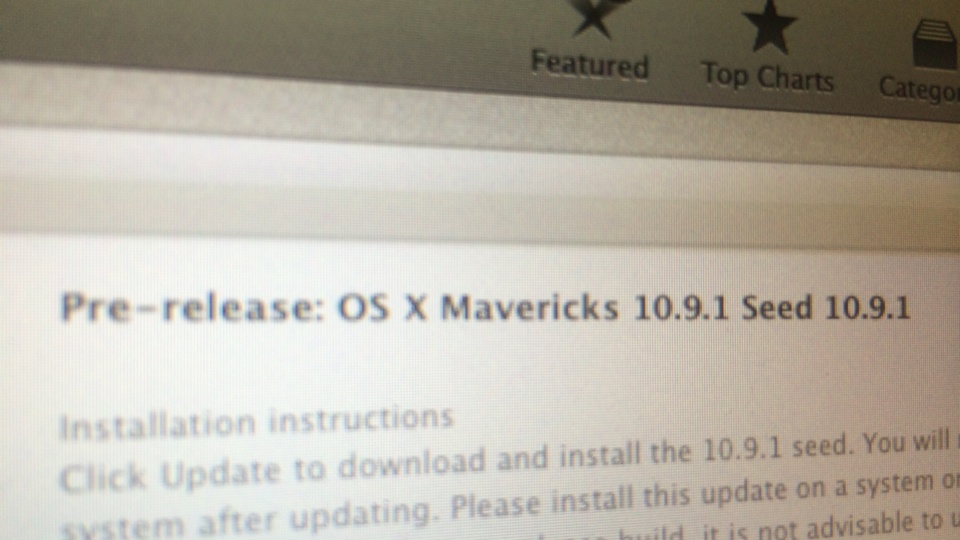 OS X Mavericks 10.9.1 Seed at App Store