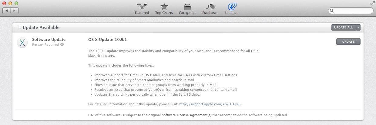 OS X Mavericks 10.9.1 Update