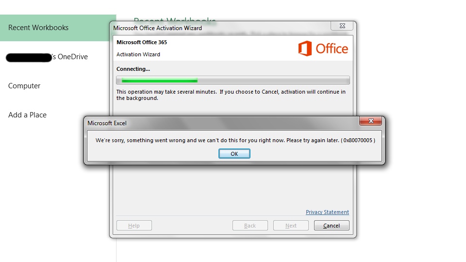 Office 365 Failed to Activate