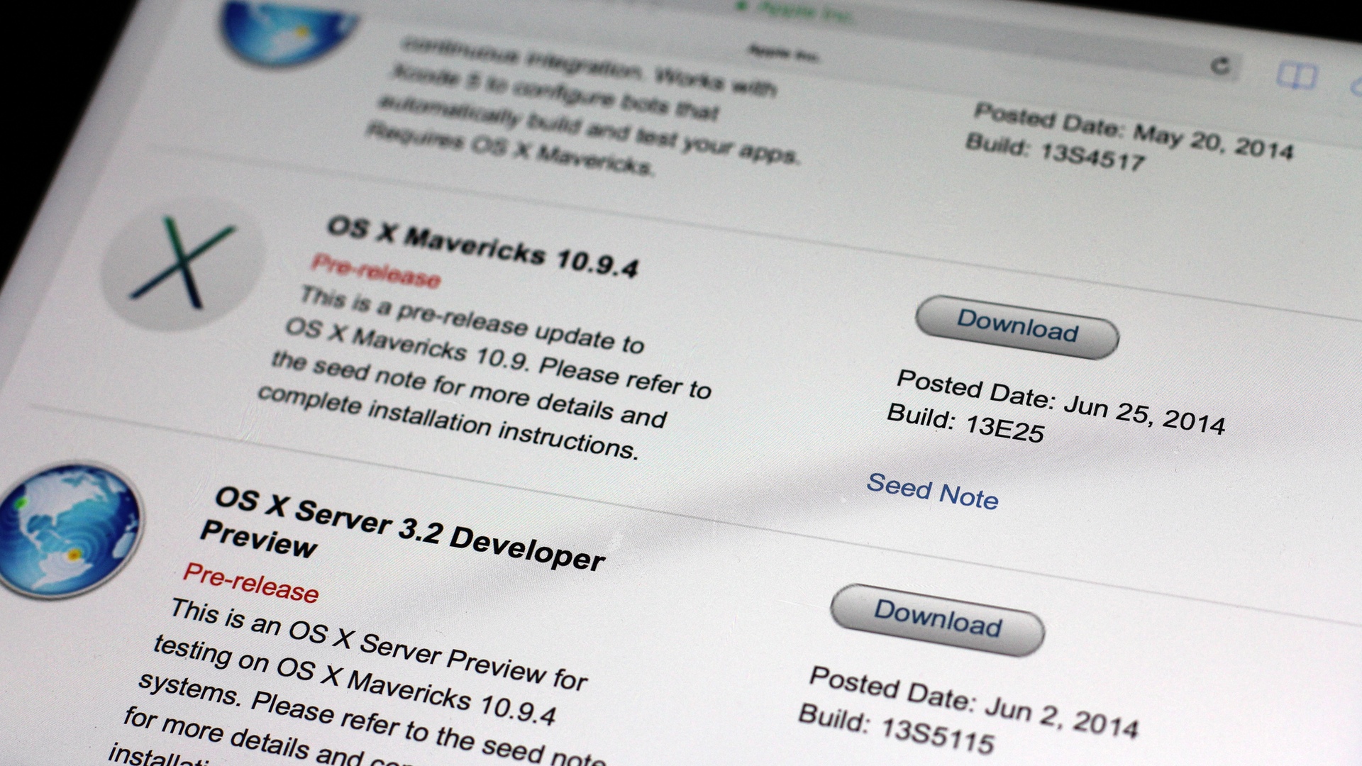 OS X Mavericks 10.9.4 build 13E25