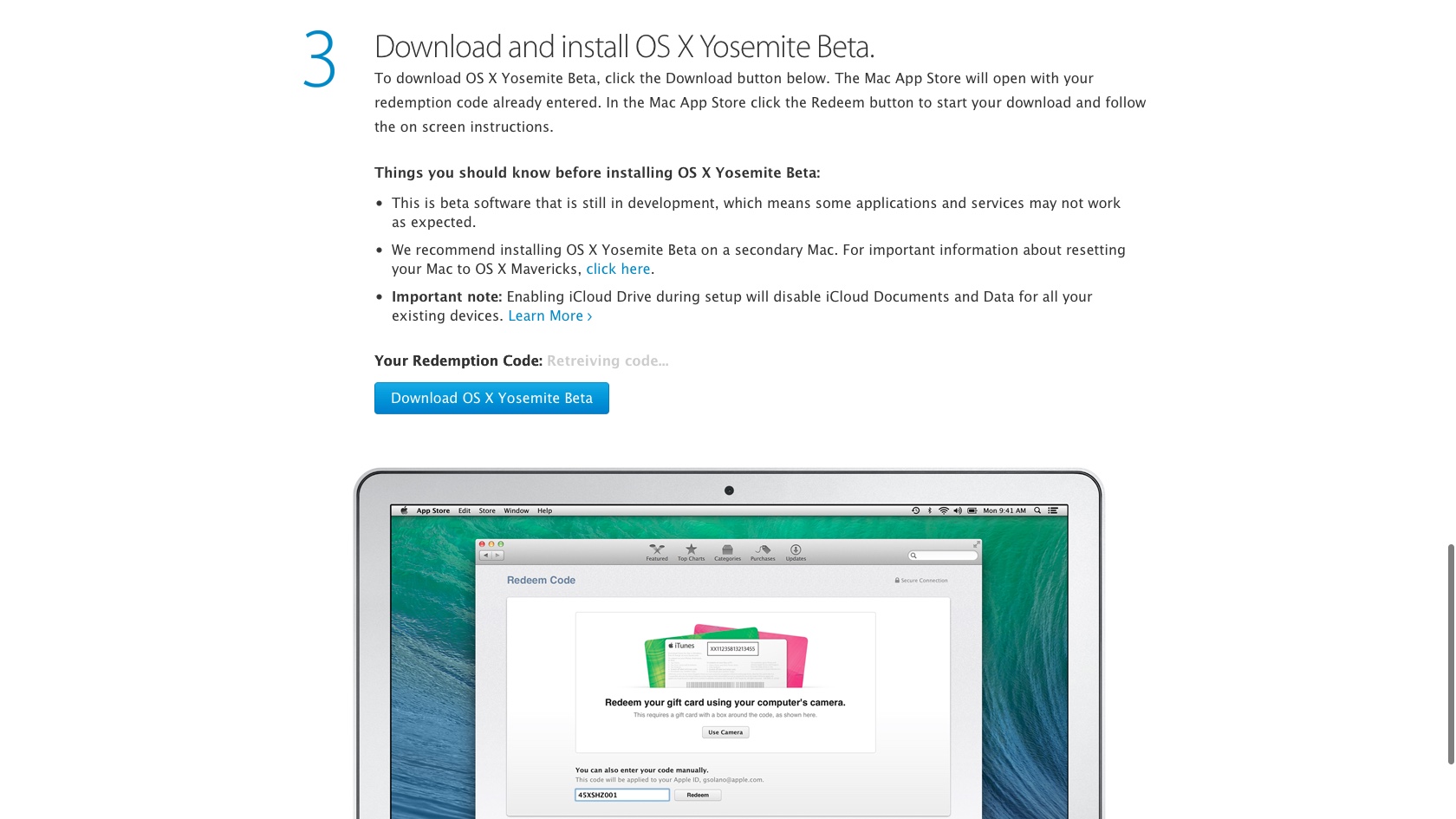OS X Yosemite Public Beta Redemption
