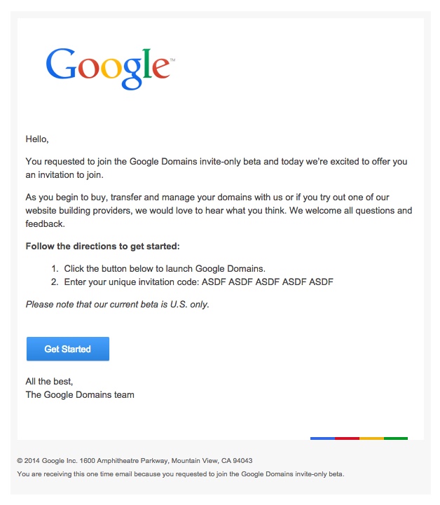 Google Domains Invitation