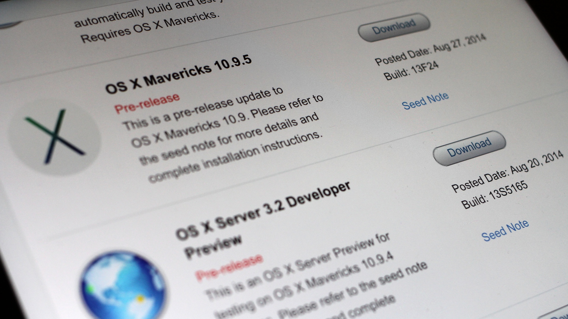 OS X Mavericks 10.9.5 build 13F24