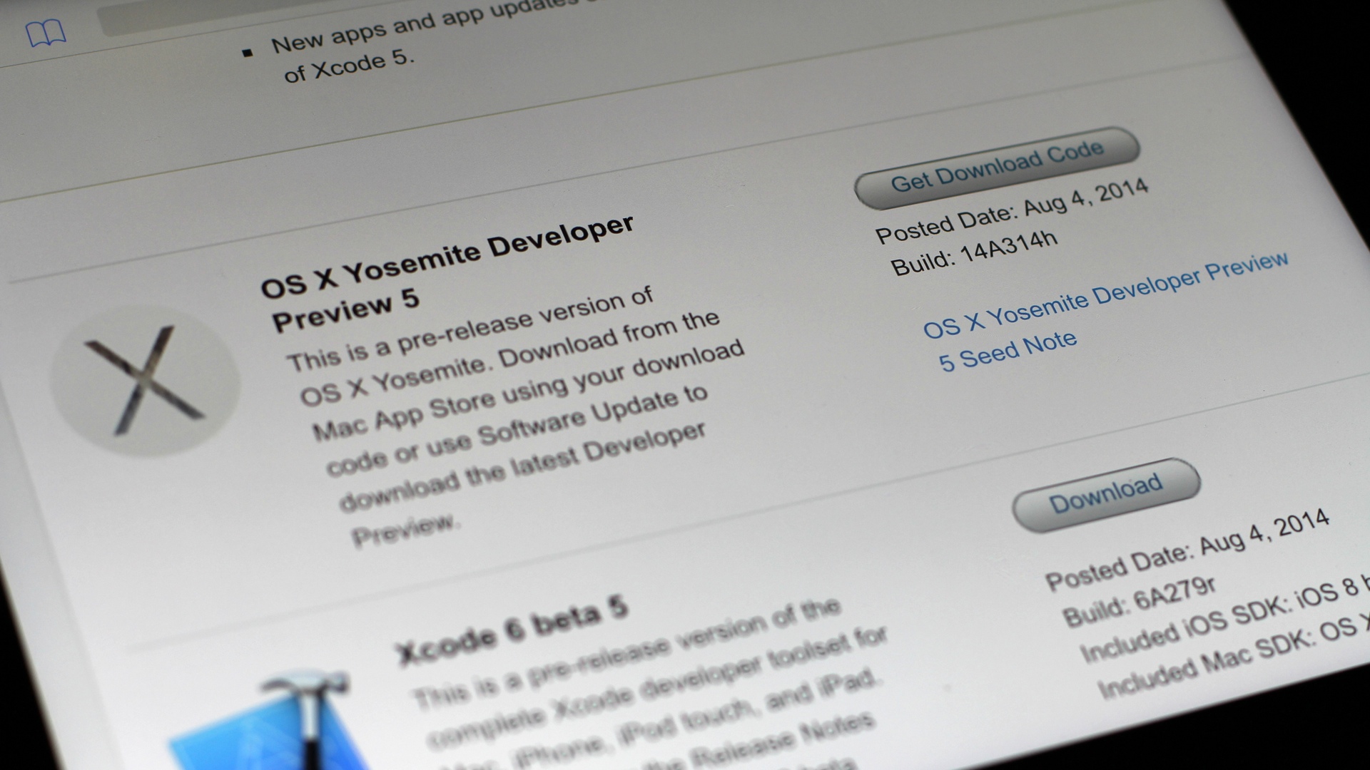 OS X Yosemite Developer Preview 5 build 14A314h