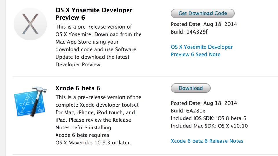 OS X Yosemite Developer Preview 6 1.0 Build 14A329f