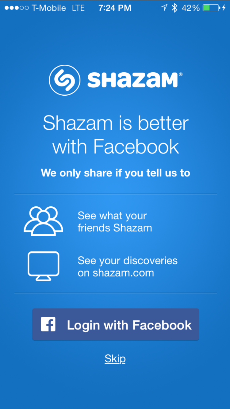 Shazam Facebook Login