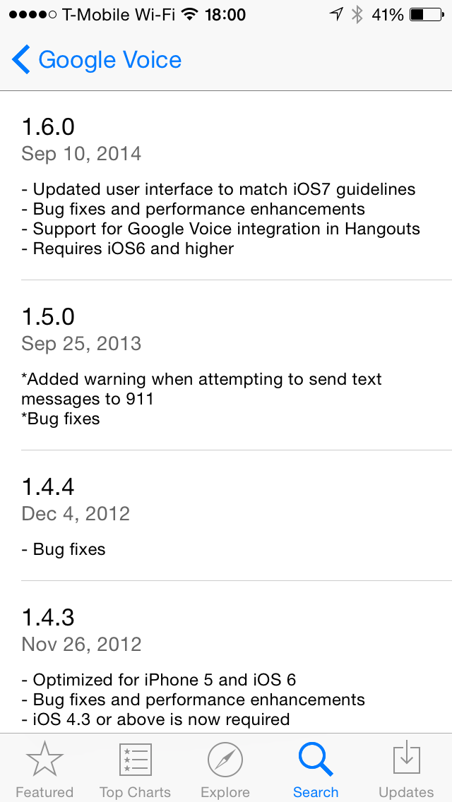Google Voice for iOS 1.6.0 Version History