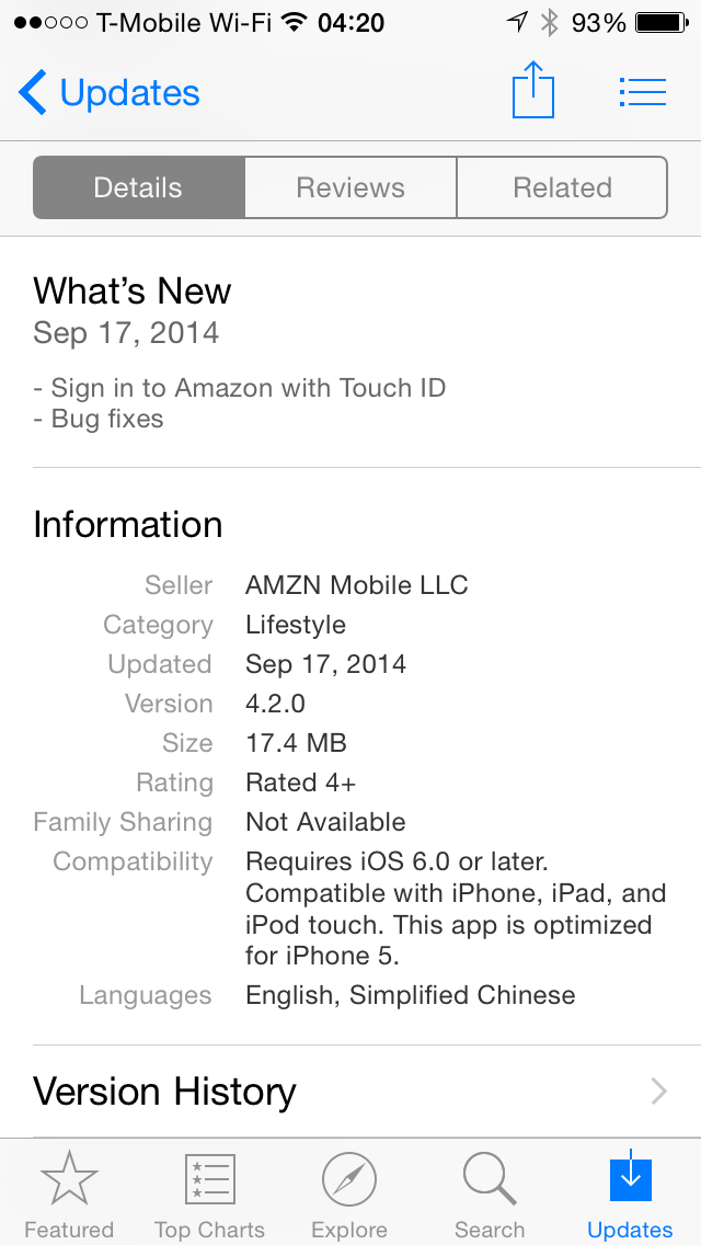 Amazon App with Touch ID