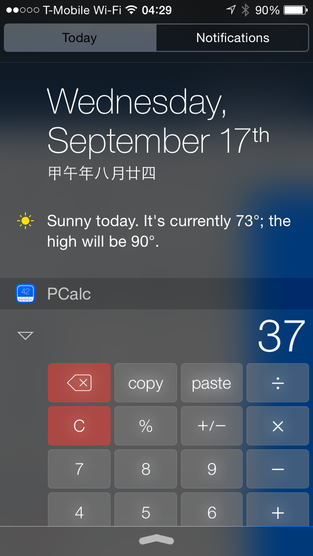 PCalc in iOS 8 Widget Area