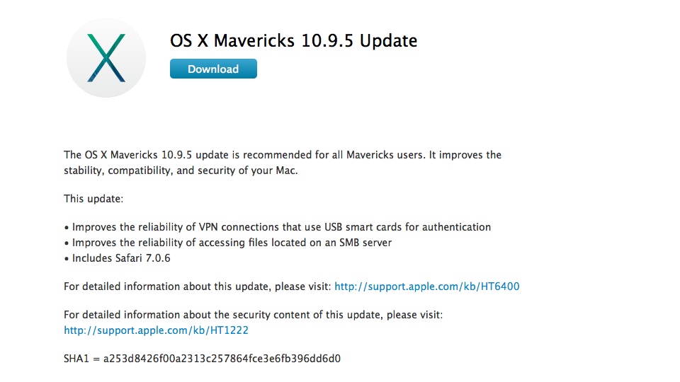 OS X Mavericks 10.9.5 Update