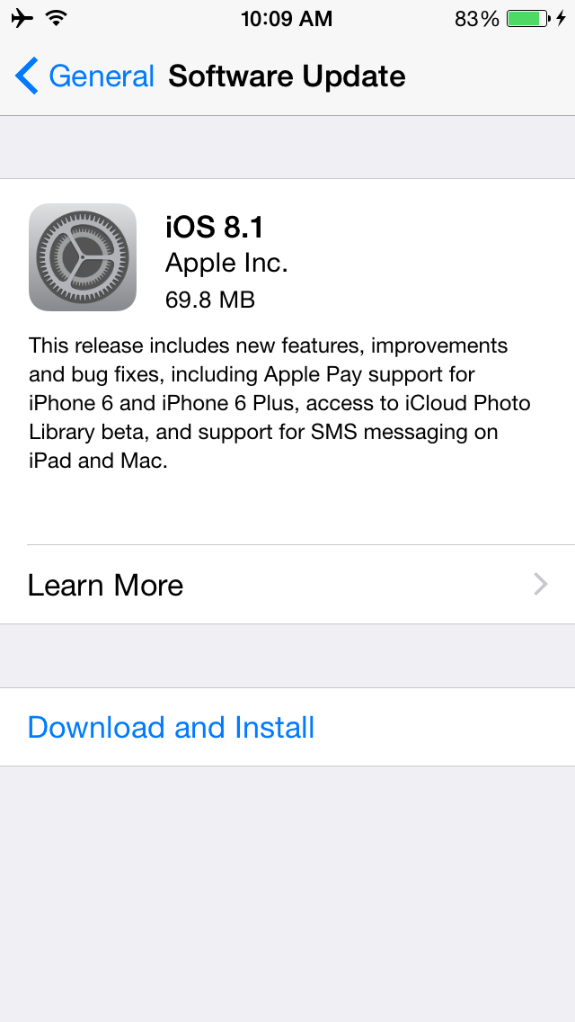 iOS 8.1 update on iPhone 6