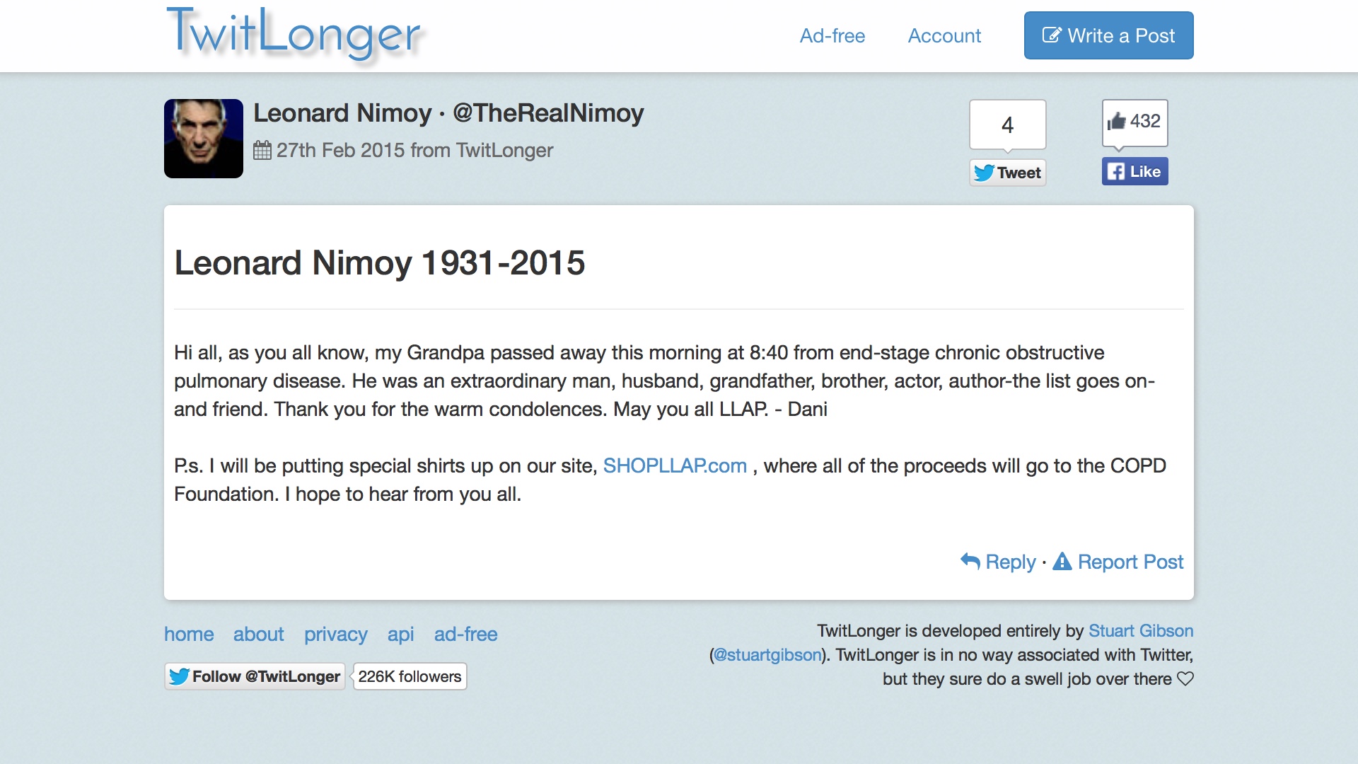 Leonard Nimoy 1931-2015 TwitLonger