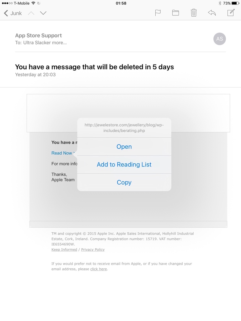 App Store Support Spam