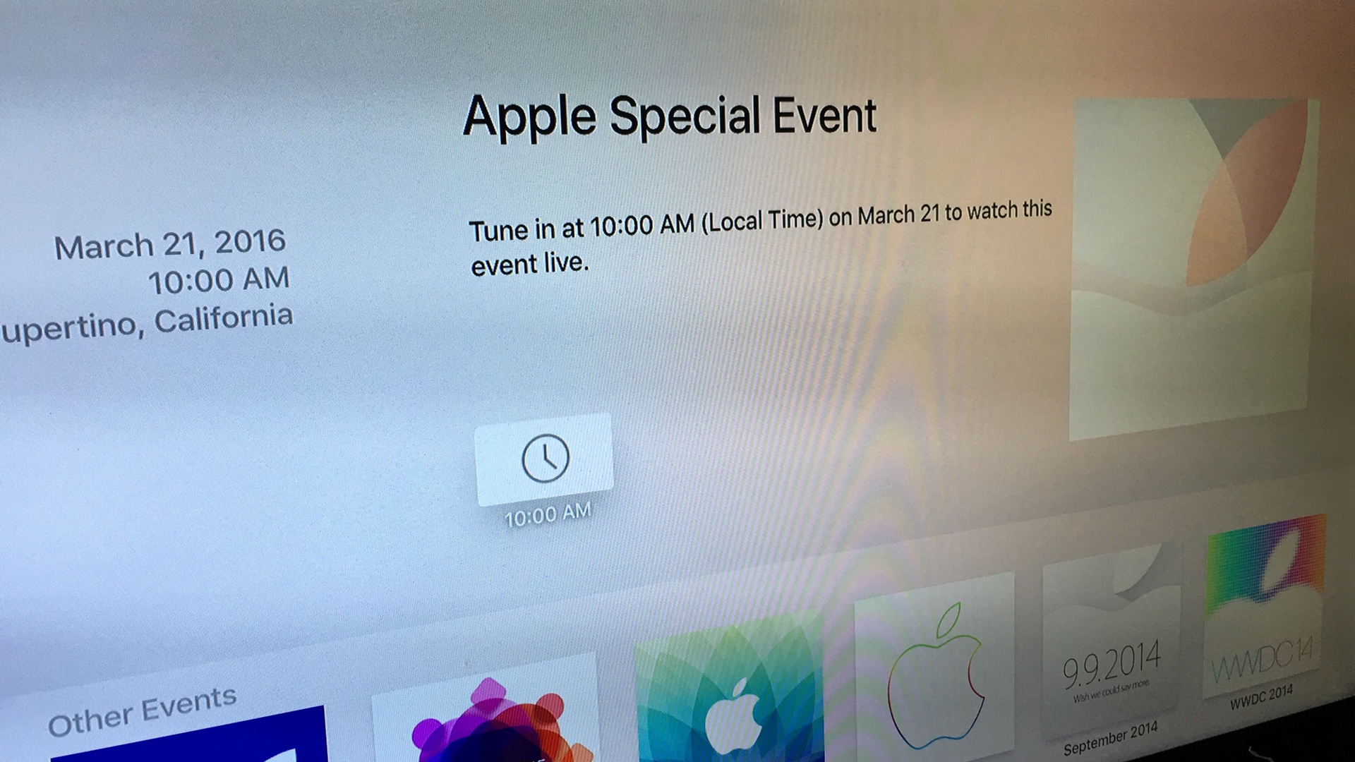 Apple March 21 2016 Special Event on Apple TV